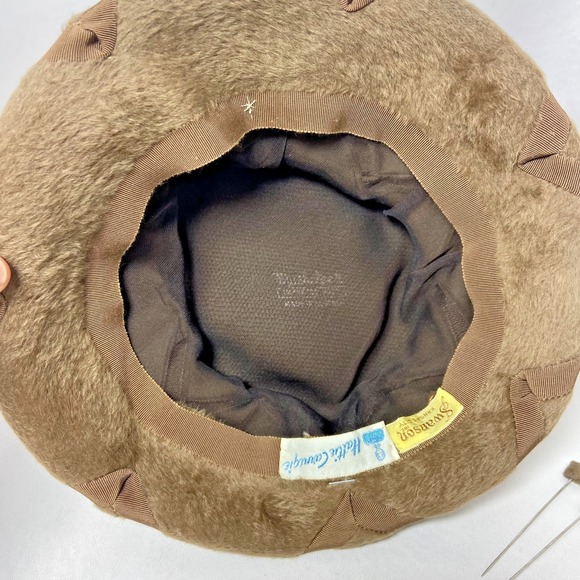 VTG Swanson Hattie Carnegie Faux Fur Brown Cloche Hat w/ 2 Matching Hat Pins 50s main image 7